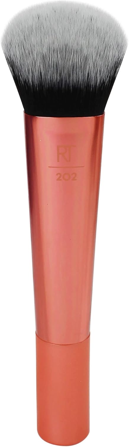 REAL TECHNIQUES Seamless Complexion Makeup Brush, Four Foundation, Primer, And Moisturizer, Makeup & Skincare Face Brush, Streakfree And Natural Finish, Orange, 1 Count
