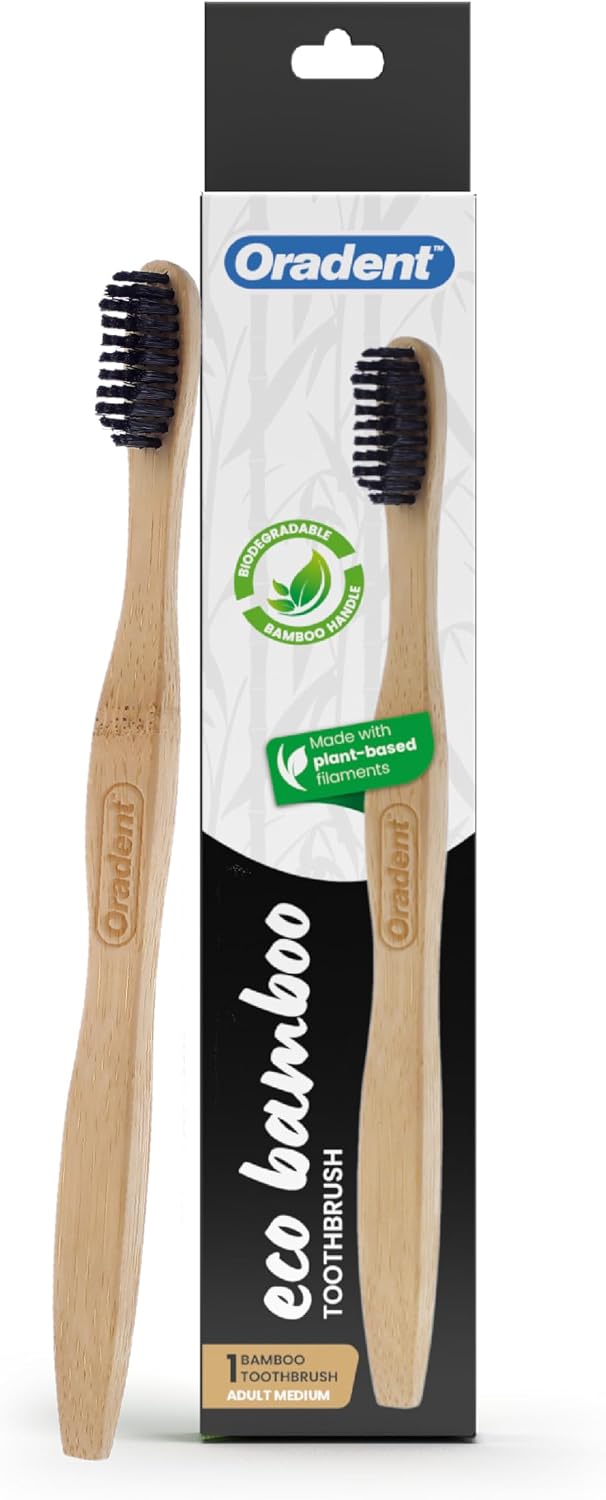 Eco Adult Bamboo Toothbrush Medium Black 1's Biodegradable Bamboo Handle Made with Plant-Based Filaments Gentle on Gums and Enamel BPA Free