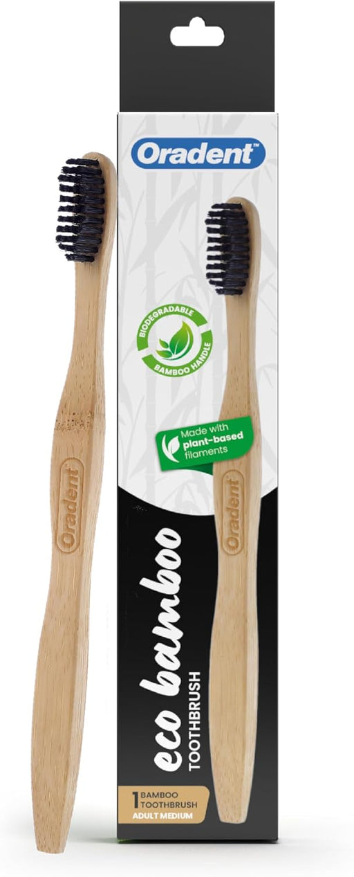 Eco Adult Bamboo Toothbrush Medium Black 1's Biodegradable Bamboo Handle Made with Plant-Based Filaments Gentle on Gums and Enamel BPA Free