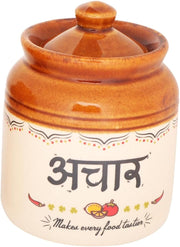 EK DO DHAI (DEVICE) Ek Do Dhai Ceramic Pickle Jar Elegant Jars For Pickles Containers With Lids Convenient For Dining Table Martbaan Stoneware Printed 1 Piece 300 Ml 10 Oz, Multicolor