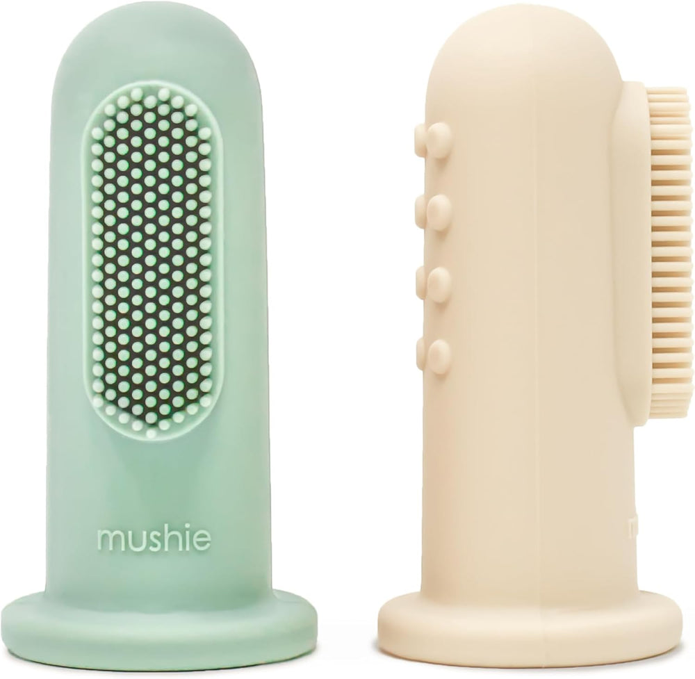 Baby Finger Toothbrush 2-Pack Silicone Infant & Toddler Food Grade Training Aid 100% BPA and chemical-free Babies First Toothbrush Designed in Sweden (Cambridge Blue/Shifting Sand)