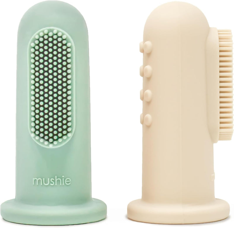 Baby Finger Toothbrush 2-Pack Silicone Infant & Toddler Food Grade Training Aid 100% BPA and chemical-free Babies First Toothbrush Designed in Sweden (Cambridge Blue/Shifting Sand) - Cambridge Blue/Shifting Sand