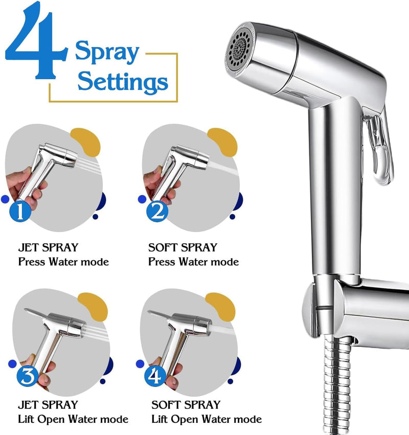 Taofedo Shattaf Set with Two Spray Mode, Bidet Sprayer for Toilet with 47inches Stainless Steel Bidet Hose, Wall Mounted Handheld Bathroom Spray for Personal Hygiene, Chrome