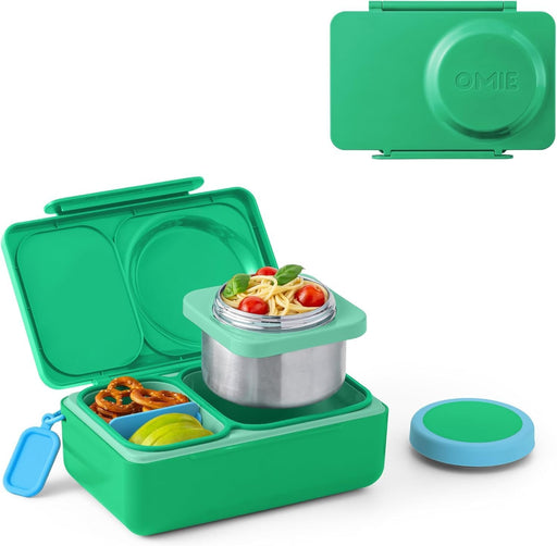 OmieBox UP bento Box for Kids Insulated Lunch Box Leak Proof Vacuum Insulated Thermal Food jar Cooler ice Pack 2 Compartments (Jade Green)