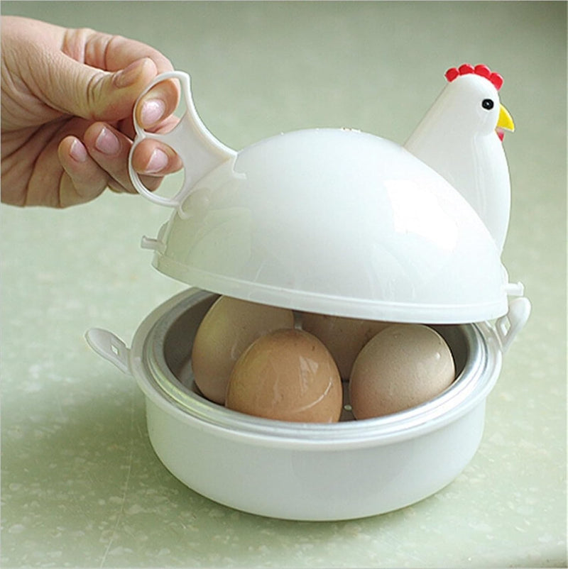 THE WHITE SHOP Chicken Shape Microwave Egg Cooker 4 Eggs Capacity Boiler Steamer Poacher for Omelet & Soft, Medium, Hard-Boiled Egg