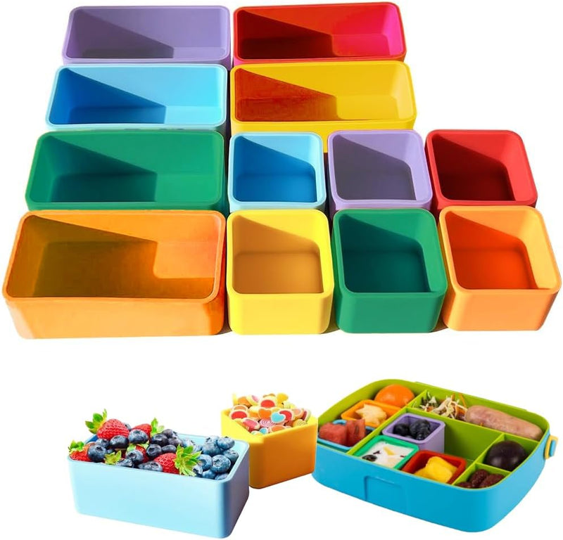 Silicone bento box partition, lunch box partition, square/rectangular bento baking cup, reusable, used for school, picnic, travel (Multicolored-A) - Multicolored-A