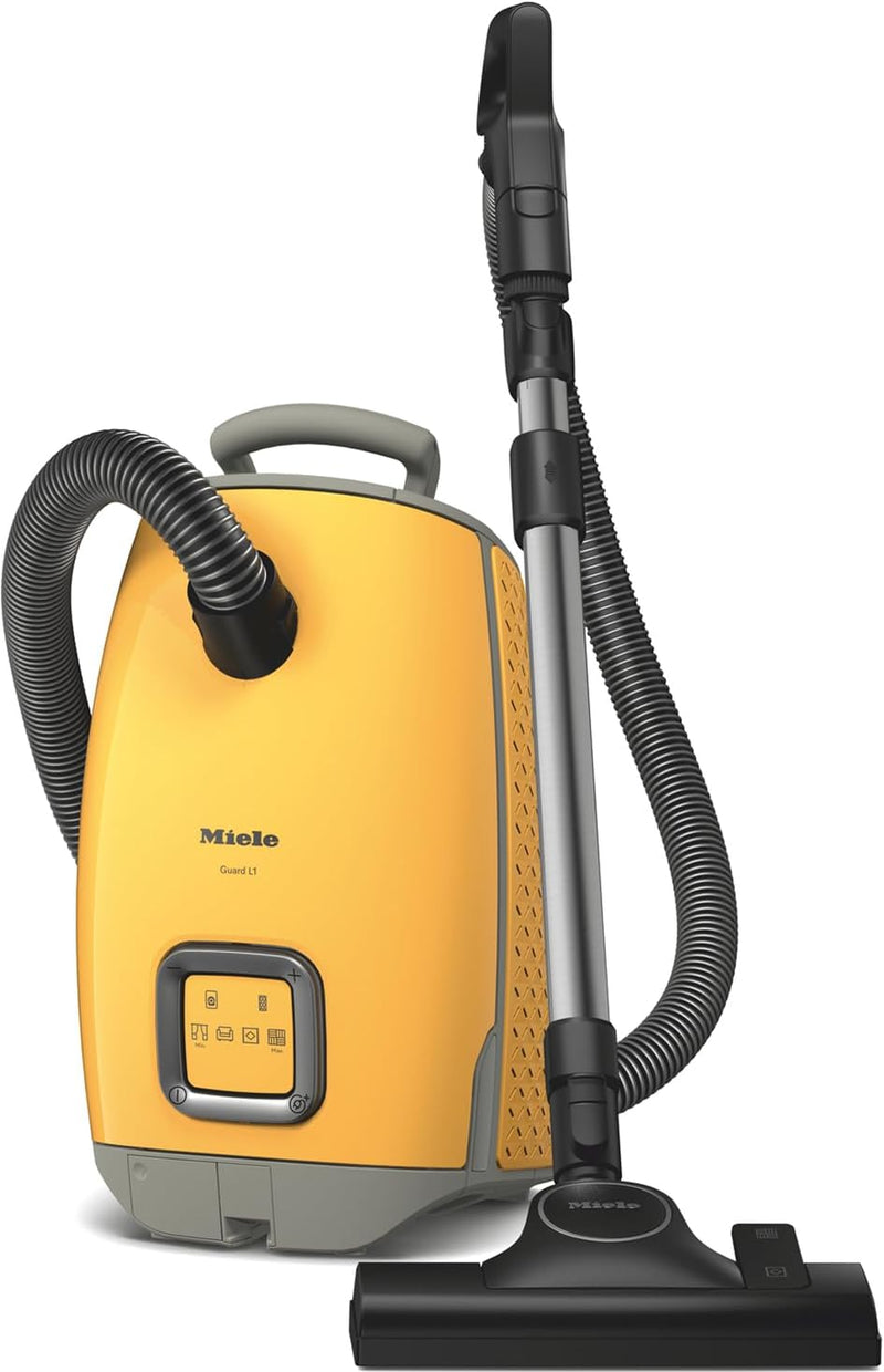Miele Guard S1 Bagged Cylinder Vacuum Cleaner with FiberTeQ Universal Floorhead, Lightweight & Compact, in Obsidian Black/Space Grey(Amazon Exclusive) - Sunset Yellow
