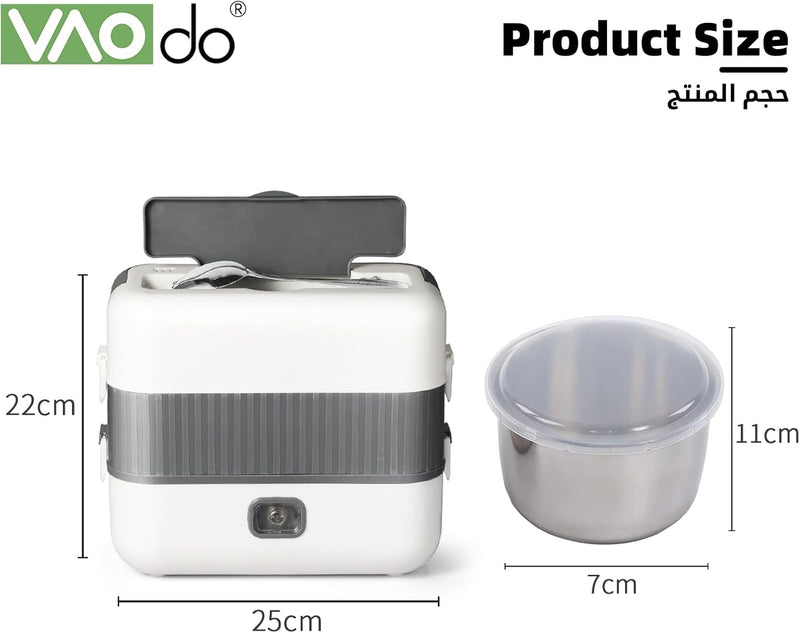 VAODO Electric Lunch Box Food Heater, 3 Layers 2L Portable Electric Heated Insulated Lunch Box, Multifunctional Food Warmer Container, Steam Cooker with Rice Set, with Egg Holder, Black