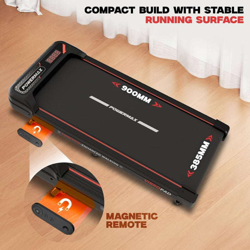 PowerMax Fitness VibroPad 3.5 HP BLDC Motorized 4 in 1 Vibration Walking Pad Treadmill for Home Use 8% Manual Incline with Remote Control Top Speed 6kh/h LED Display Running Surface 900x385mm