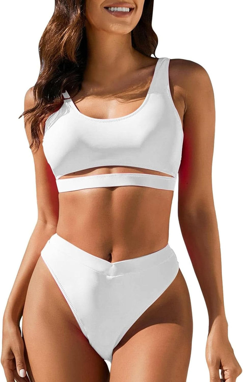 Women's High Waisted Bikini Sets High Cut Bathing Suits Two Piece Sporty Cut Out Swimsuits