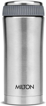 MILTON 420ml Vacuum Insulated Tumbler with Compartment, 18/8 Stainless Steel, Keeps Drinks Hot and Cold, Double-Walled Thermos Flask with Inner Copper Coating, Travel Coffee Mug- Optima - Silver - 340 ml