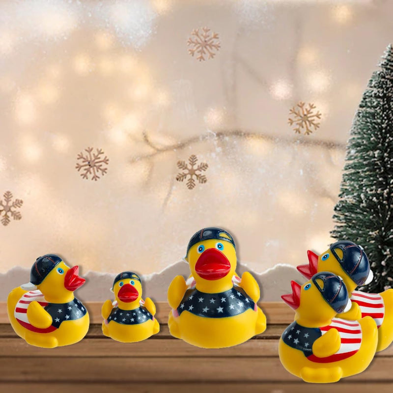 Nuwani 3.3 Inch Patriotic Rubber Ducks for Jeeps That Float Upright, No Hole, American Flag Bath Rubber Duck Toys for Adults and Kids, and Baby Shower Bath Toy