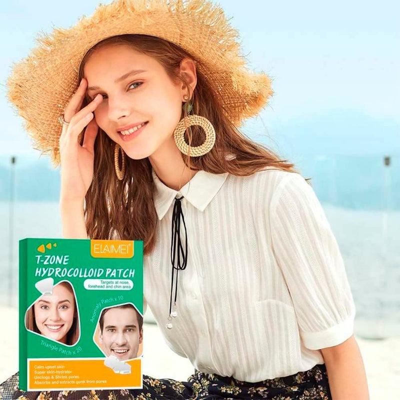 KANZA - 30 Pcs T-Zone Hydrocolloid Patches| Cleansing Blackhead Remover| Acne Patch Pimple Remover for Zit Breakouts |Nose and Forehead Patch |Painless,Safe |Removes Pimple,Acne Nose Gunk Pores