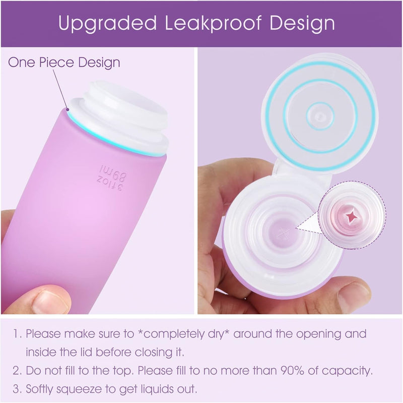 INSFIT Travel Bottles for Toiletries,Leak Proof 90ml Travel Size Containers, BPA Free TSA Approved Squeezable Silicone Tubes for Shampoo Conditioner Lotion Soap with Labels