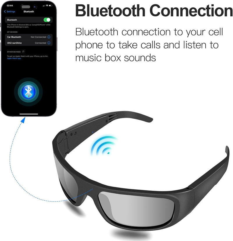 OhO sunshine Smart Glasses Unisex,Polarized Sunglasses with Bluetooth Speaker,Athletic/Outdoor UV Protection and Voice Control