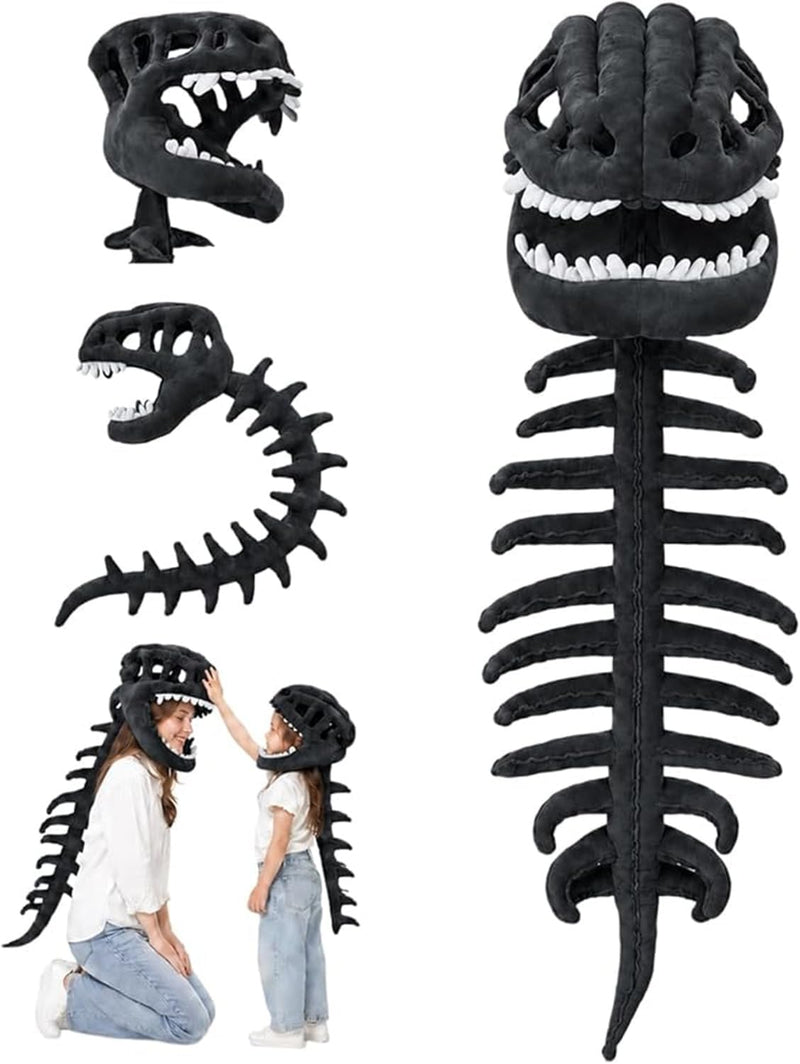AM ANNA Dinosaur Skeleton Costume, Plush Wearable Dino Outfit with Headgear Spine for Kids Adult Halloween Cosplay Dress Up Spinosaurus - Black