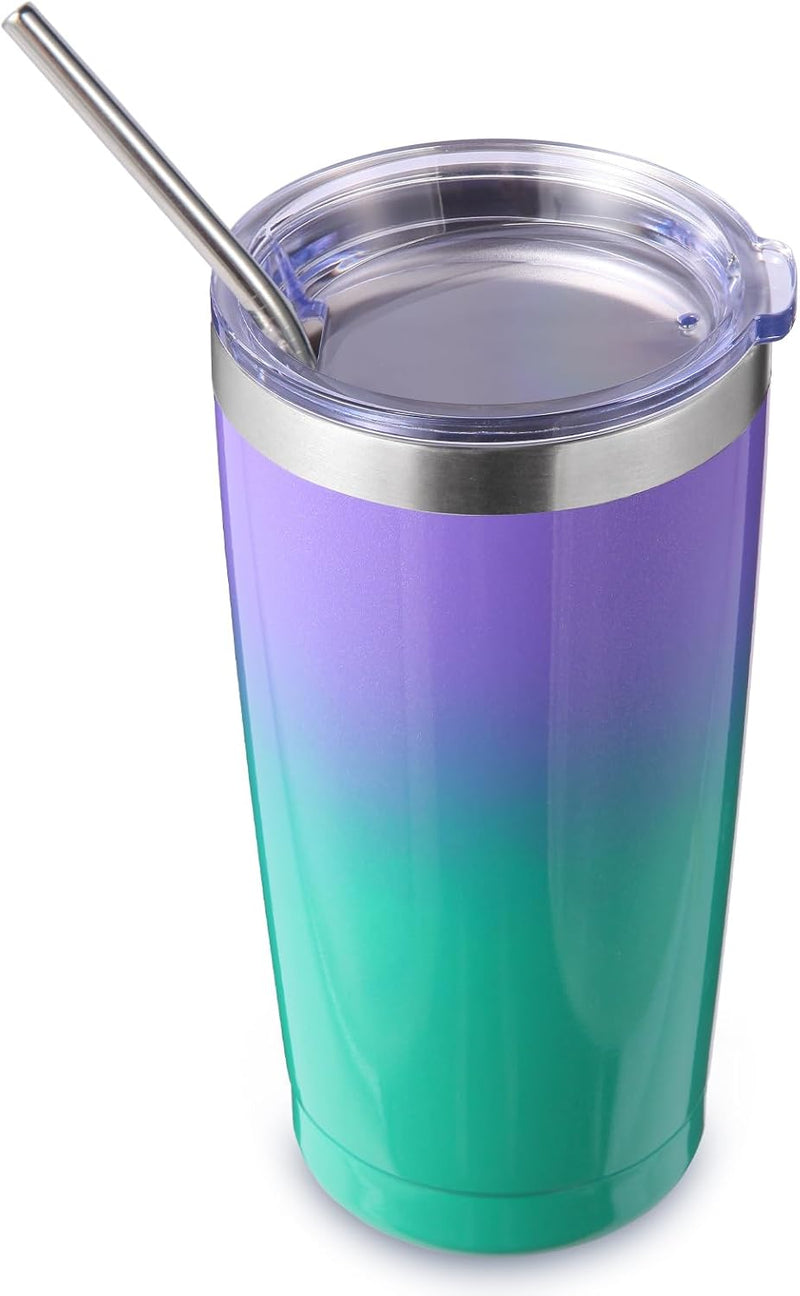 Volhoply 20oz Stainless Steel Tumbler with Lid and Straw,Double Wall Insulated Travel Iced Coffee Mug Fits Car Cup holder,Powder Coated Cups for Hot and Cold Drinks,Gifts for Women Men（White,1 Set）