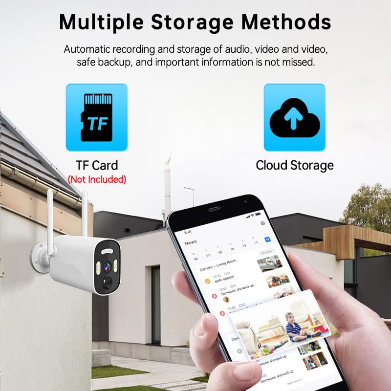 Skade 4MP Solar Security Camera Wireless Outdoor, Rechargeable Battery Powered Camera, 2.4Ghz WiFi Camera for Home Security, Motion Detection, 2-Way Talk, Color Night Vision, Cloud/SD, IP65 Waterproof