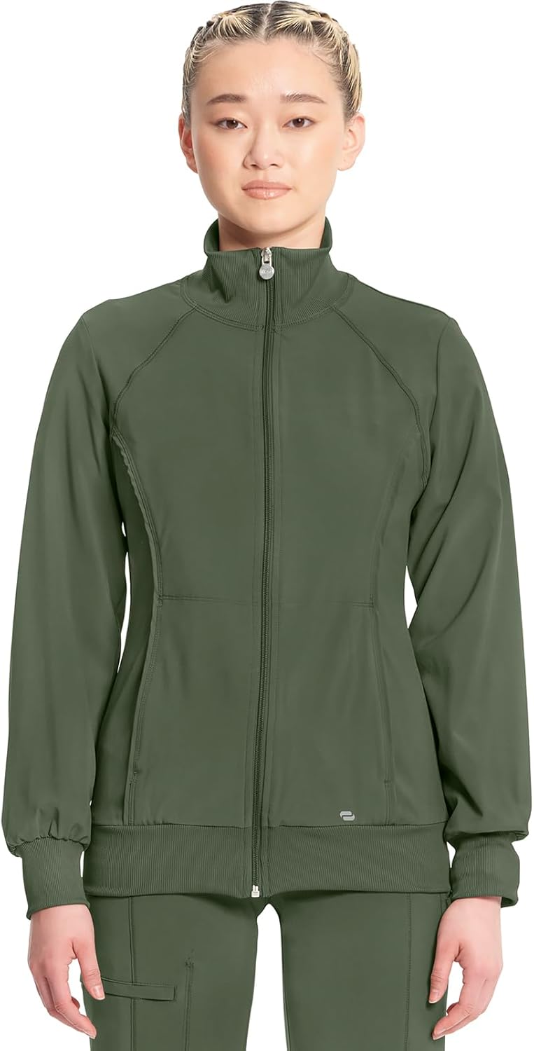 Zip Front Scrub Jackets for Women, 4-Way Stretch Fabric, 2391A - Olive