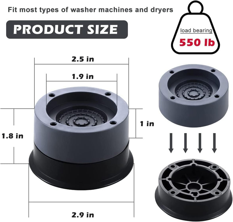 DMG TECH 4Pcs Anti Vibration Pads, Washing Machine Base Feet, Anti-Slip Boosting Shock Absorption and Noise Reduction Pads with Suction Cups for Washer and Dryer Stand Protecting Base