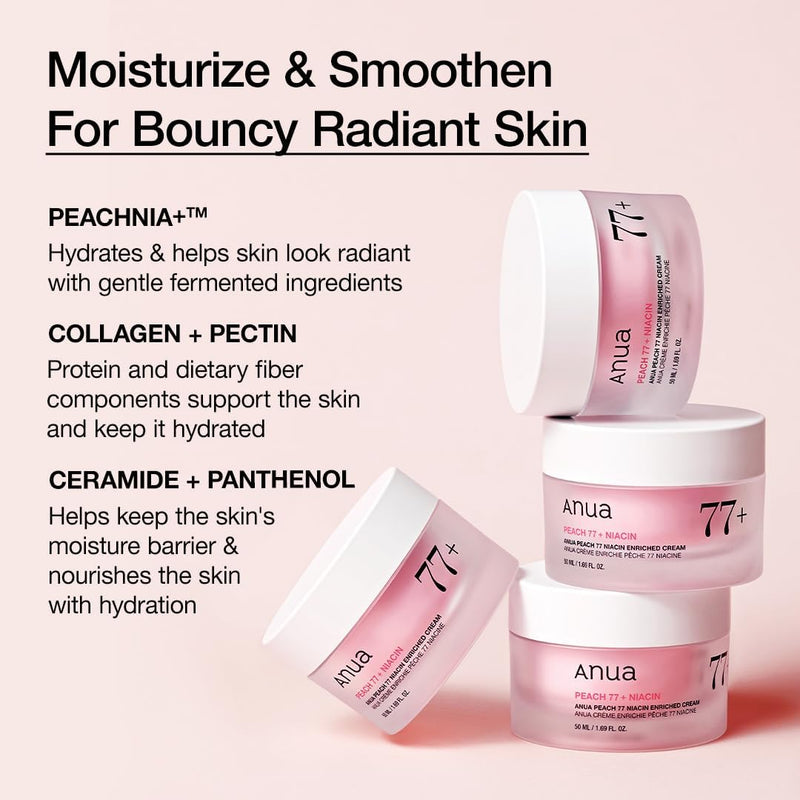Peach Niacinamide Cream, Face Moisturizer for Dry Skin with Vitamin B12, Collagen, Ceramide, Panthenol, Korean Skin Care for Glass Skin (50ml, 1.69 fl.oz.)