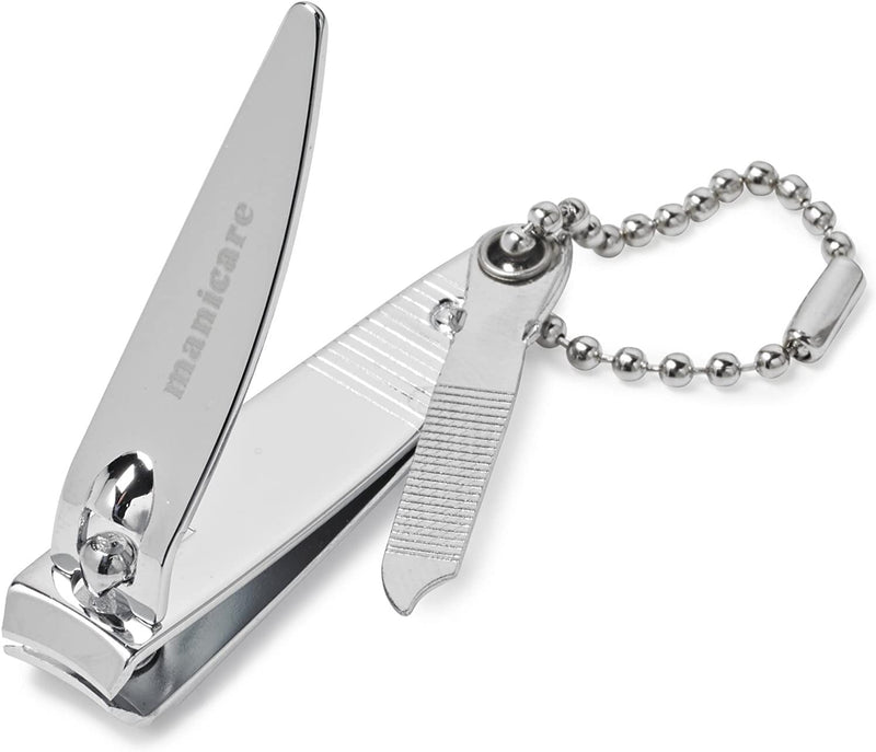 Manicare Small Nail clipper With File And Chain,Quality Stainless Steel For Precisie Trimming Of Fingernails,Perfect For Handbag Or Travel For Manicures And Pedicures, 5cm Long, 2mm Cut Width