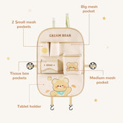 Backseat Car Organizer with Waterproof Built-in Bucket, 7 Storage Pockets, Back Seat Protector and Travel Accessories for Kids