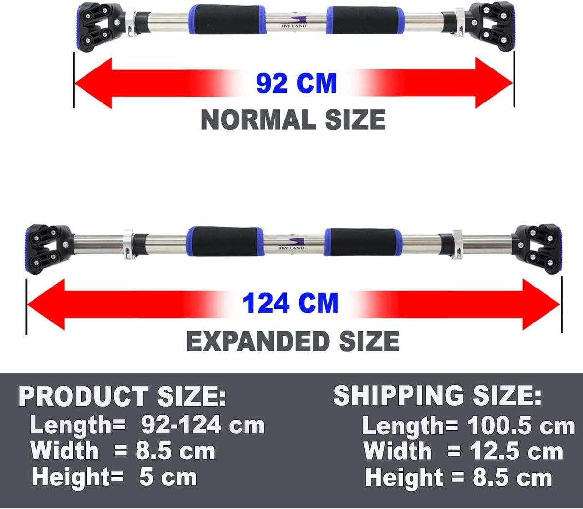 SKY LAND Adjustable Doorway Pull Up Bar & Chin Up Bar for Home Gym Upper Body Workout Equipment with Locking Mechanism, Anti-Slip Grip & Easy Installation EM-1866 (92124cm) – image 6