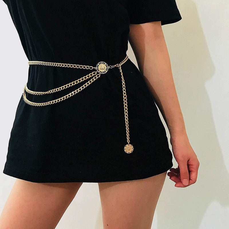 Multilayer Metal Waist Chain, Dress Belts for Women, Cowgirl Boho Waist Chain Belt for Dresses Jeans Pants