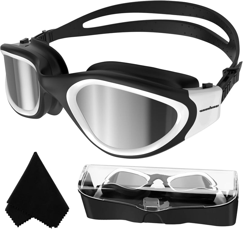 Winline Swimming Goggles Polarized Lenses Anti Fog Anti UV Waterproof Clear Vision Easy Adjust Soft Bridge for Men Women Adults Teens - Black&White/Silver Polarized Mirrored Lens