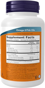 Now Foods Omega-3 1000mg Fish Oil Molecularly Distilled with 180 EPA & 120 DHA for Cardiovascular Support & Heart Health 100 Softgels