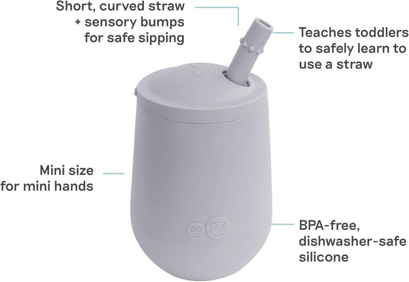 ez pz Ezpz Mini Cup + Straw Training System (Blush) - 100% Silicone Training Cup For Infants + Toddlers - Designed By A Pediatric Feeding Specialist - 9 Months+