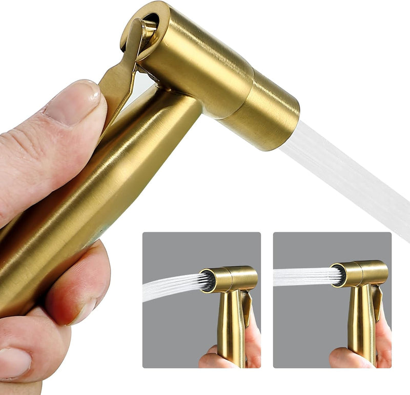 BARROCK 2 Pack Bidet Sprayer Head Stainless Steel Handheld Shattaf Jet Spray Attachment for Toilet, Baby Cloth Diaper Sprayer with Adjustable Water Pressure Control, Brushed Gold