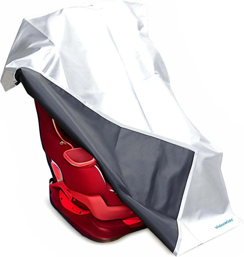 VisionKids Baby Car Seat Sun Shade Cover with Free Storage Bag Included | Infant Car Seat Heat Protector | UV Protection Cooler Cover | Keeps Toddler Seat Cool in Baby Car | Travel Accessories Silver