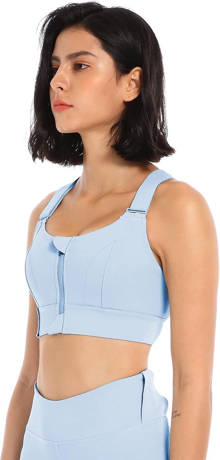 Sports Bra for Women High Impact Work Out Bra with Support Front Zipper Gym Padded Bras with Adjustable Straps