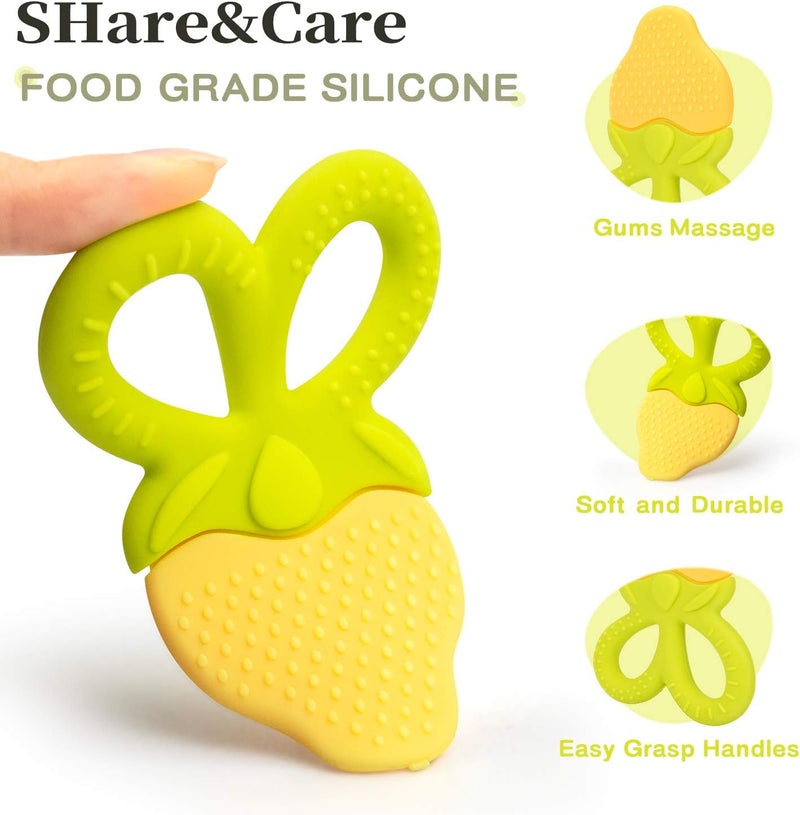 SHARE&CARE BPA Free Silicone Fruit Baby Teether Toy with Storage Case, for 3 Months Above Infant Sore Gums Pain Relief (5 Fruits)