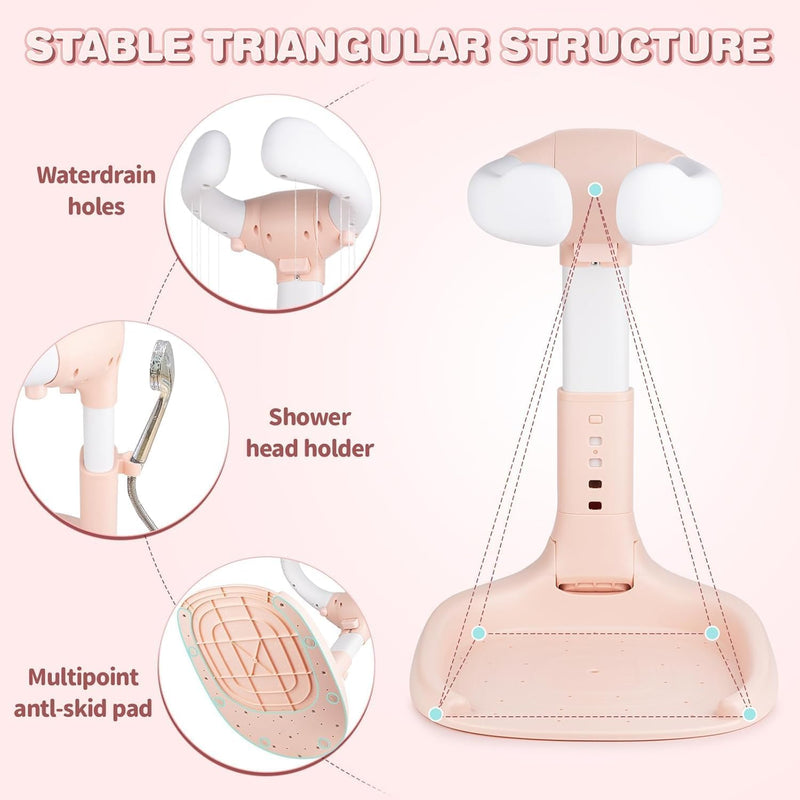 MOMENT Adjustable Baby Shower Stand, Baby Bath Stand, Baby Shower Standing Support with Adjustable Height and Safety Handle, Foldable and Compact Baby Bathtub with Stand (PINK)