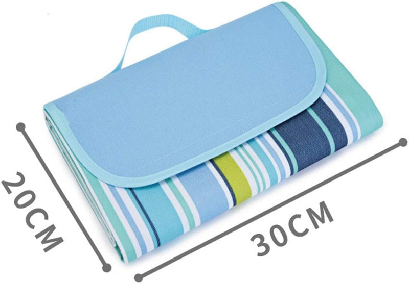 Waterproof Foldable Outdoor Camping Mat Widen Picnic Mat Plaid Beach Blanket Baby Multiplayer Tourist Mat-Blue Stripes - 145 x 180 cm (Square)