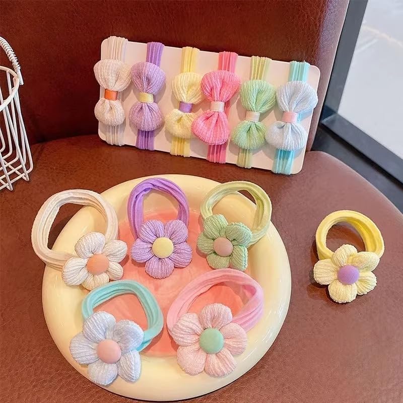 Lonimia 24 Pcs Multicolor Cotton Elastic Hair Ties for Girls with Bows and Flowers, Soft Seamless Elastic Hair Bands, Perfect for Little Girls, Toddlers, Babies and Kids