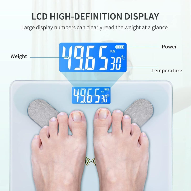 SKY-TOUCH Digital Weight Scale,Bluetooth Body Fat Scale,LED Display and Step-On,Body Composition Monitor Health Analyzer,with USB Charging,26x260x2cm,White