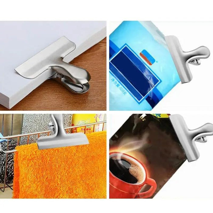 10pcs Metal Chip Food Bag Clips Universal Home Kitchen Food Snack Clips Stainless Steel Snack Bag Sealing Clip Clamp 7.6x6.2cm