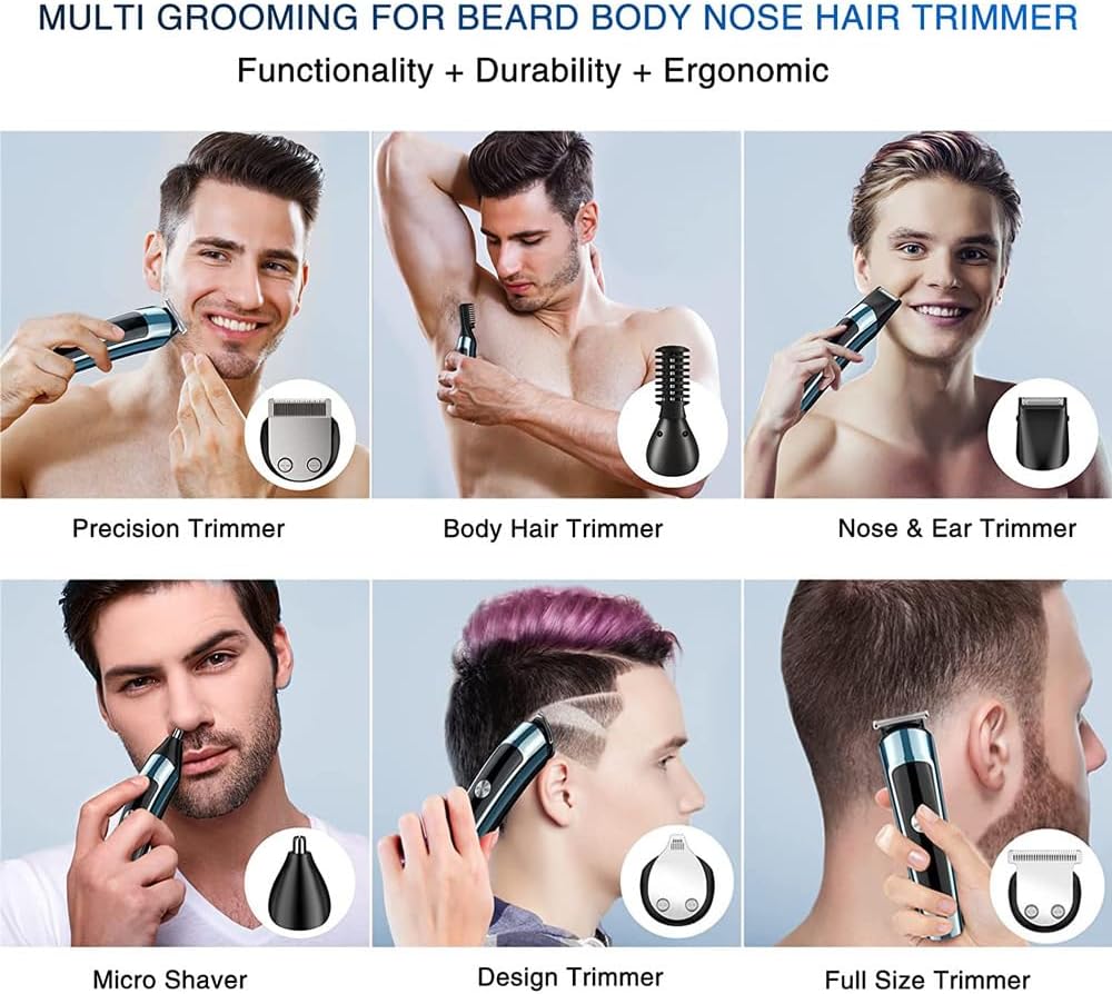 SKY-TOUCH Beard Trimmer & Hair Clipper for Men, 13-Piece All-in-One Grooming Kit, Electric Shaver, Nose & Ear Trimmer, Rechargeable Cord/Cordless Haircutting Set with Storage Base Gifts for Men(Black)