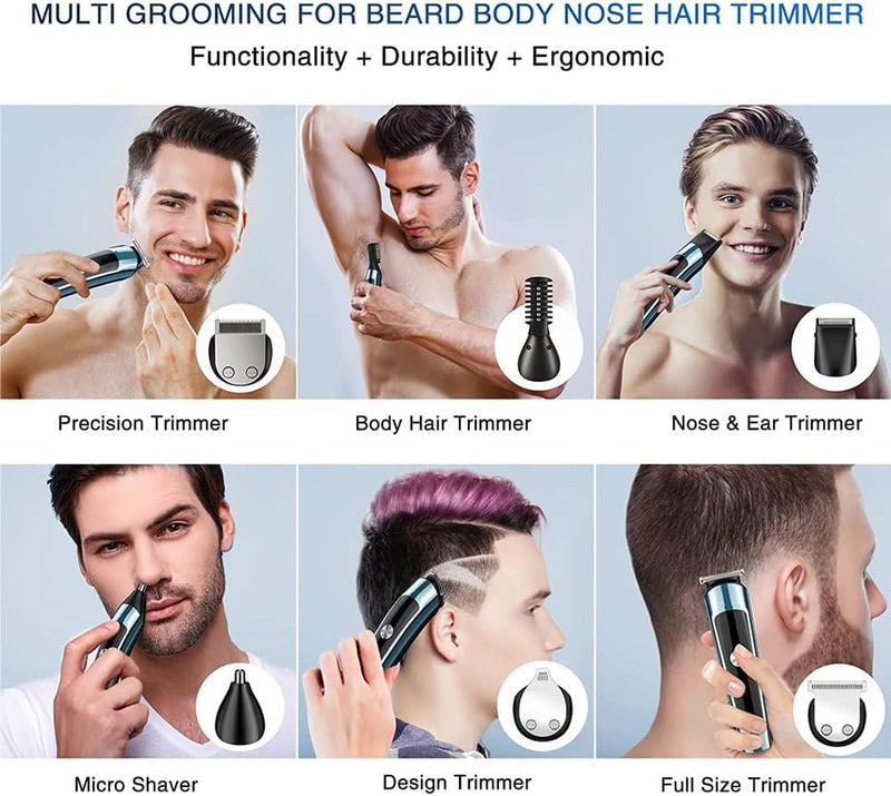 SKY-TOUCH Beard Trimmer & Hair Clipper for Men, 13-Piece All-in-One Grooming Kit, Electric Shaver, Nose & Ear Trimmer, Rechargeable Cord/Cordless Haircutting Set with Storage Base Gifts for Men(Black)