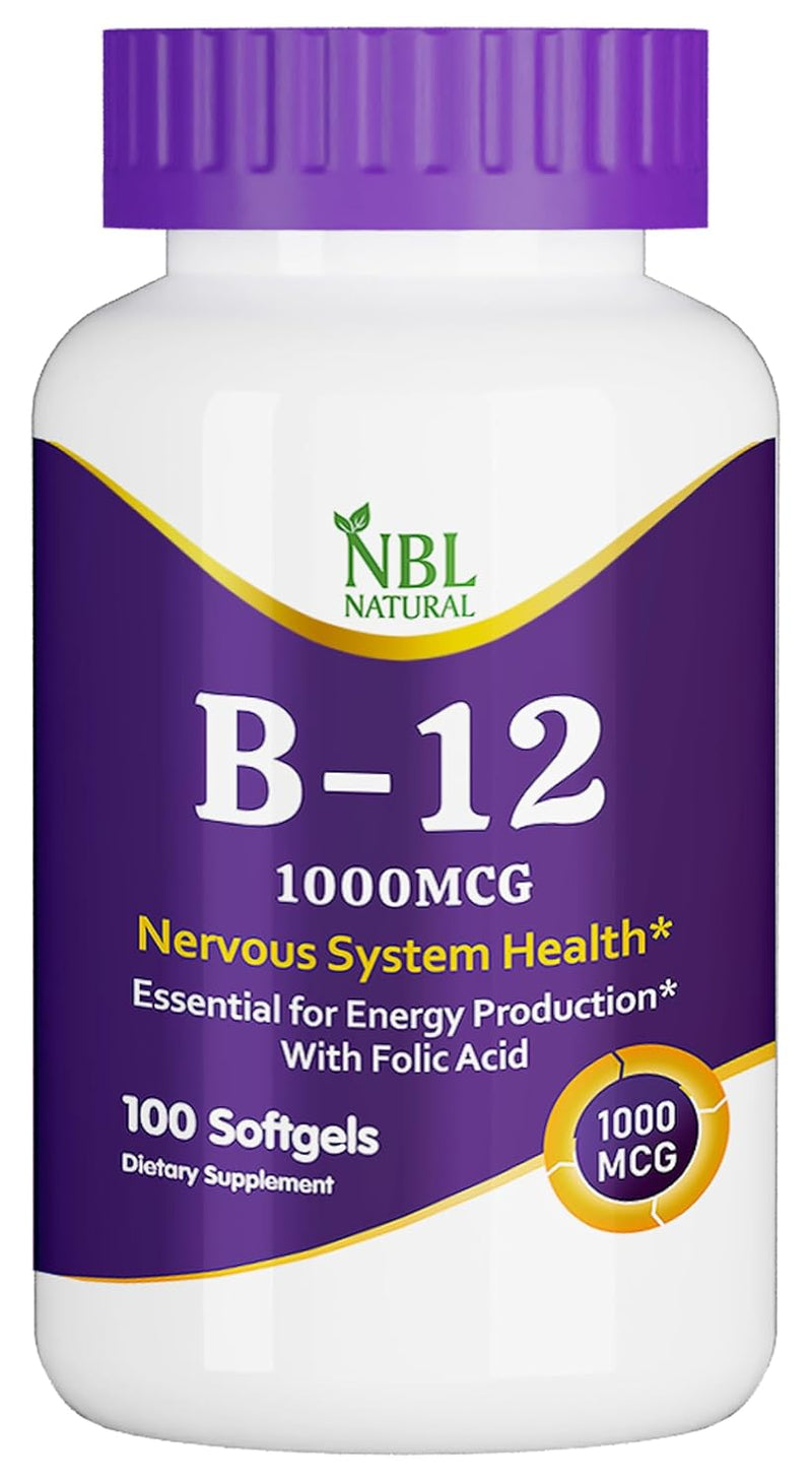 NBL Natural 1000 mcg Nervous System Health Vitamin B12 Supplement, 100-Softgels