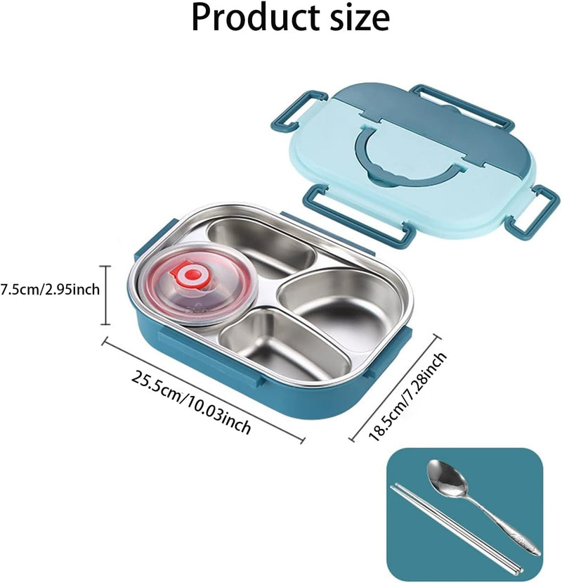 Generic Stainless Steel Lunch Box 1200ml, 4 Compartment Bento Lunch Box for Adults & Kids, Leakproof Food Storage Container with Handle for Office, School & Travel, Safe Steel Food Container