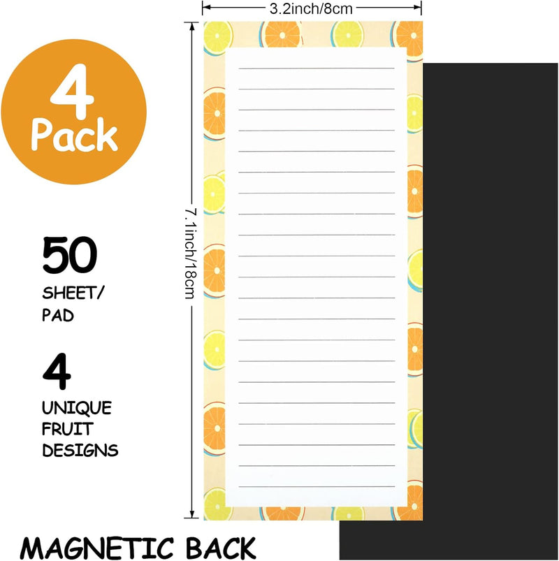 Joyberg 4 Pack Magnetic Notepads for Refrigerator, Grocery List Magnet Pad for Fridge, Fruit Design Magnetic Grocery List Pad for Fridge, Full Magnet Back Shopping Lists, 50 Sheets Per Note Pads