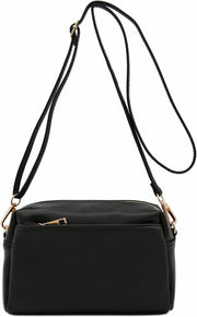 Triple Zip Small Crossbody Bag With Adjustable Shoulder Strap