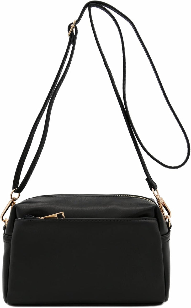 Triple Zip Small Crossbody Bag With Adjustable Shoulder Strap