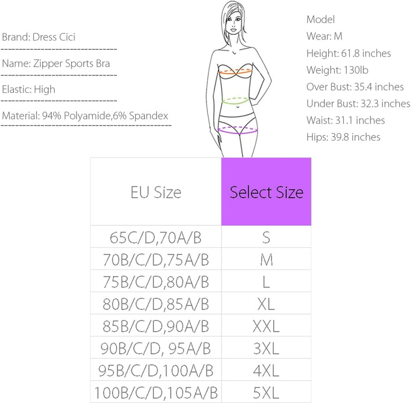 Dress Cici Zip Front Sports Bra, Longline High Impact Sports Bras