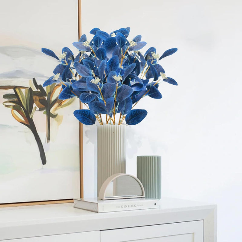 GTIDEA 6pcs Faux Eucalyptus Stems Blue Artificial Eucalyptus Leaves Spray Greenery Stems Branches with Seeds Silver Dollar Eucalyptus Plant for Home Kitchen Indoor Vase Flower Arrangement Decor